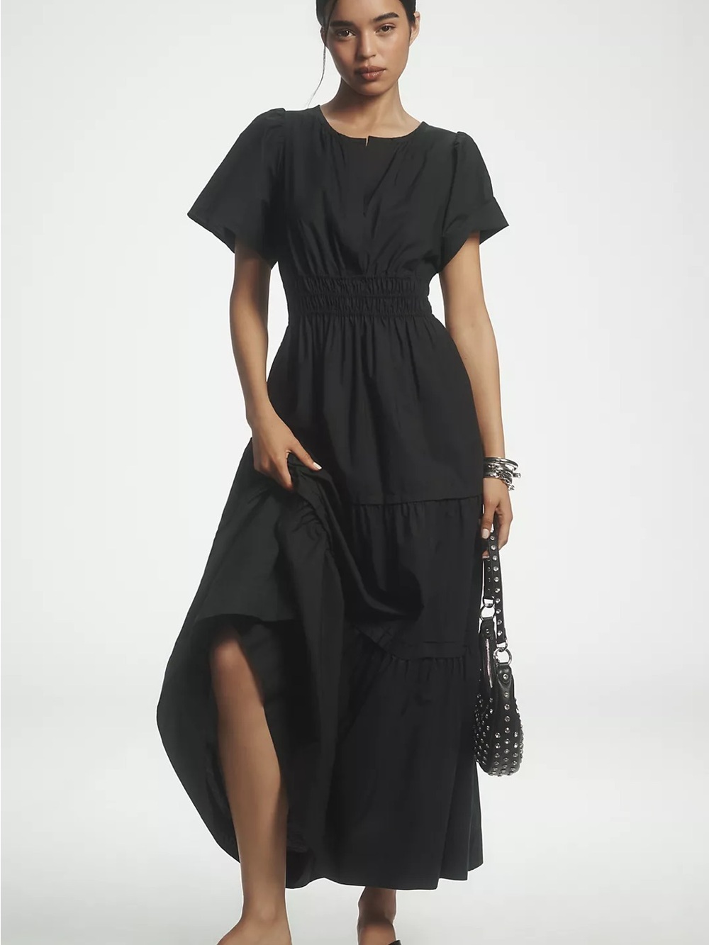 Anthropologie Women Black Tiered Maxi Dress with Smocked Waist Curvy Plus Sz XLP - Picture 6 of 14